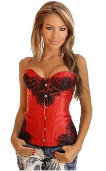 Red Floral Lace Strapless Overbust Corset
